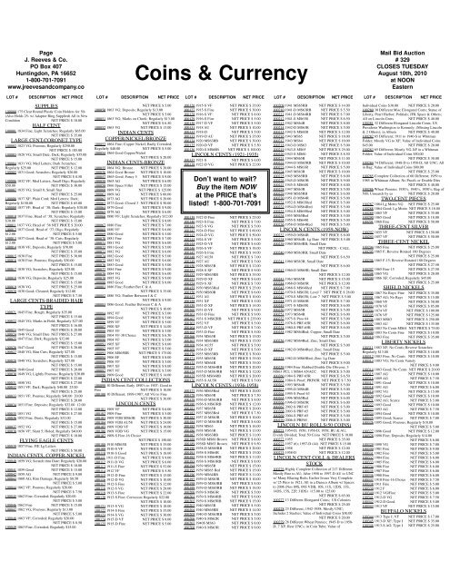 Coins & Currency - J. Reeves & Co.