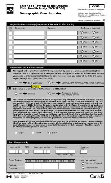 OCHS 2000 Complete Questionnaire (All Forms) - Offord Centre for ...