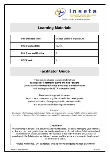 Learning Materials Facilitator Guide - Inseta