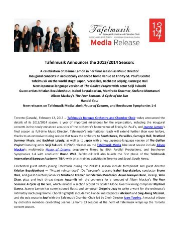 Tafelmusik Announces the 2013/2014 Season: