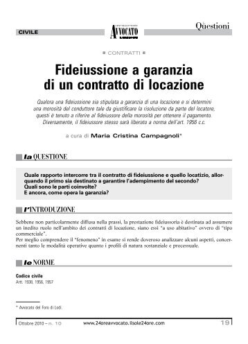 Fideiussione a garanzia di un contratto di locazione - Il Sole 24 ORE