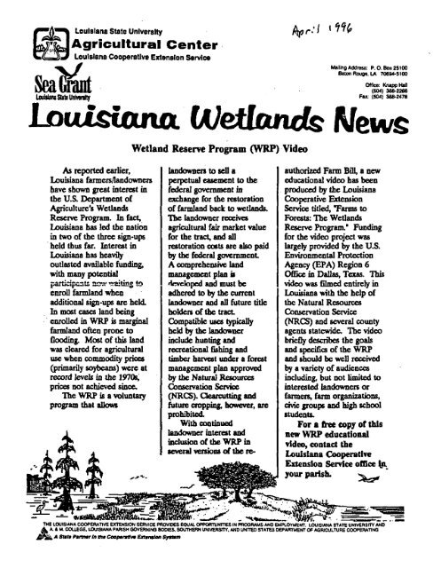 Spring 1996 - Louisiana Fisheries