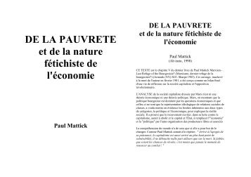 DE LA PAUVRETE et de la nature fétichiste de l'économie - L'autre