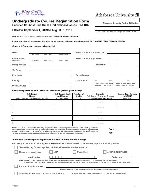 Undergraduate Course Registration Form - Learning Services ...