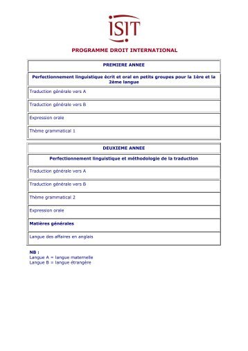 Programme des cours (PDF - Isit