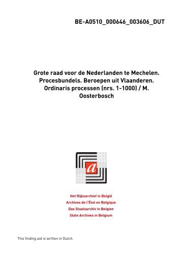 Oosterbosch (M.). Grote Raad voor de Nederlanden te Mechelen ...