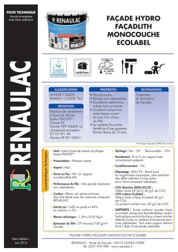 façade hydro façadlith monocouche ecolabel - Renaulac