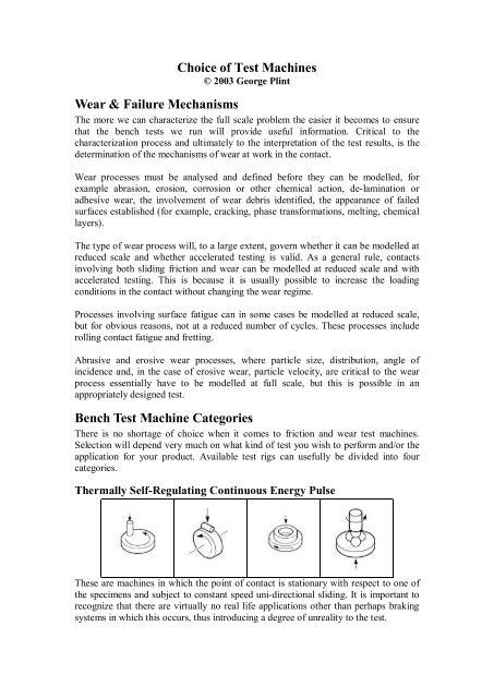 Choice Of Test Machines Phoenix Tribology Ltd