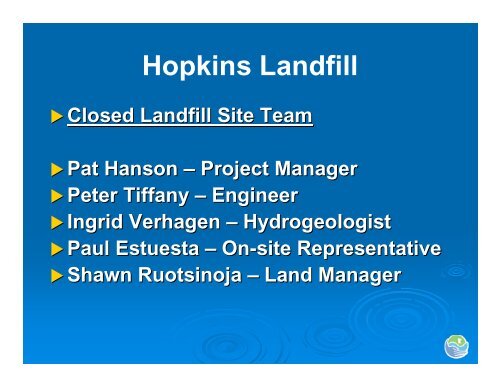 Hopkins Landfill Reconstruction presentation - City of Hopkins