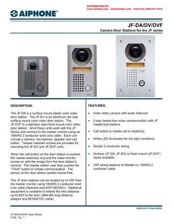AIPHONE JF-DA JF-DV JF-DVF Camera Door Stations for JF Series
