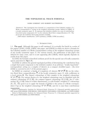 THE TOPOLOGICAL TRACE FORMULA 1. Introduction. 1.1 ... - IAS
