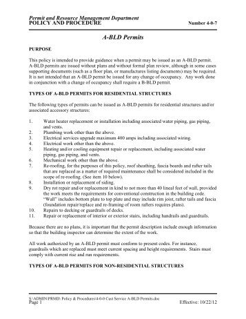 Policy And Procedure #4-0-7 A-BLD Permits - Sonoma County