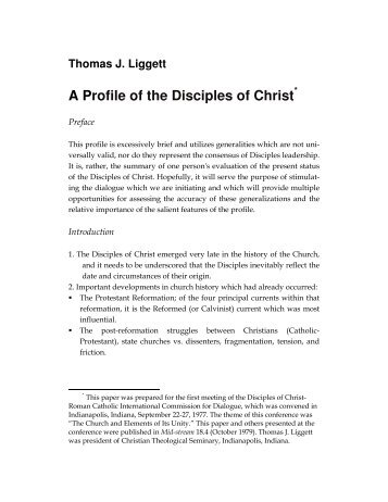 "A Profile of the Disciples of Christ" by T.J. Liggett - Christian Church ...