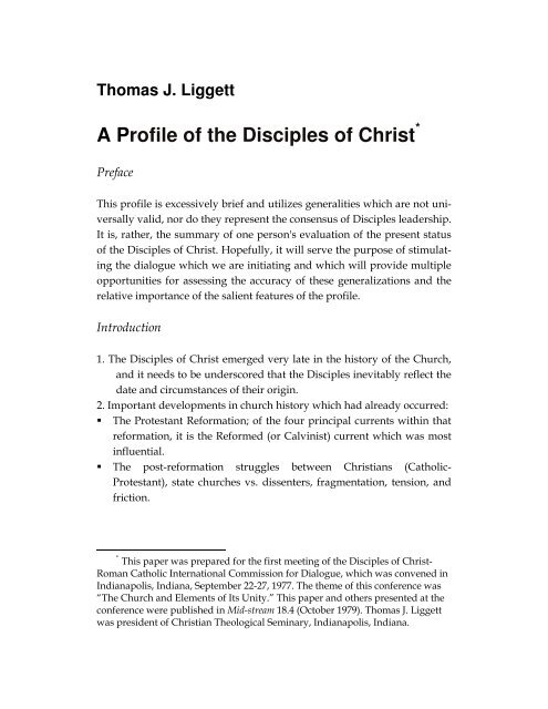 "A Profile of the Disciples of Christ" by T.J. Liggett - Christian Church ...