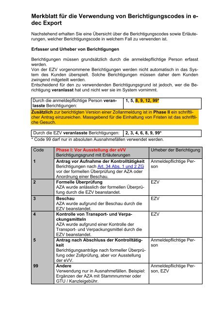 Merkblatt für die Verwendung von Berichtigungscodes in ... - TransSoft