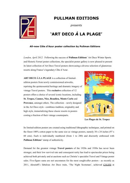 PULLMAN EDITIONS 'ART DECO Ã LA PLAGE'