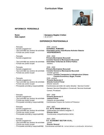 Curriculum Vitae - Autoritatea pentru Valorificarea Activelor Statului