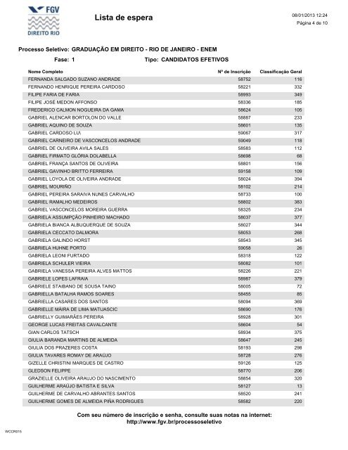 Lista de espera - Processos seletivos FGV