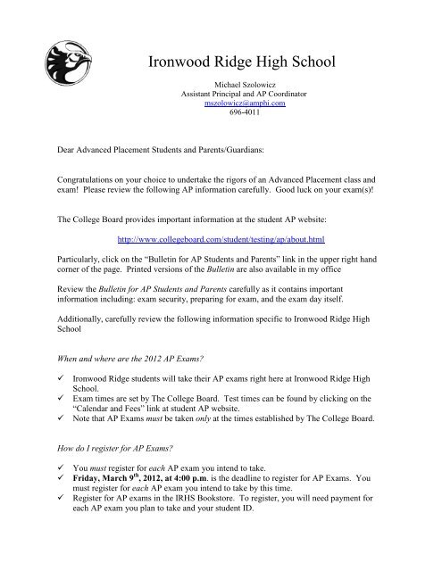 AP 2012 Parent student info letter