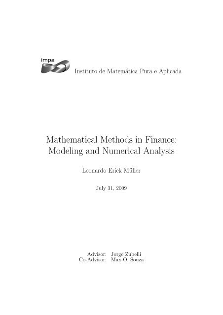 Mathematical Methods in Finance: Modeling and Numerical Analysis