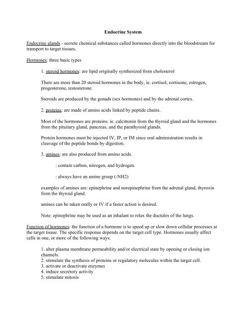 Endocrine System Endocrine glands - secrete chemical ... - Etsu