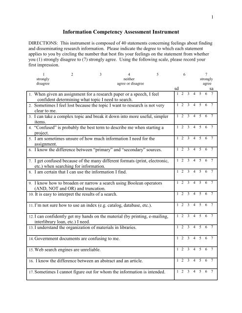 Information Competency Assessment Instrument