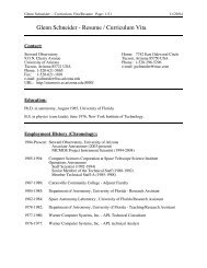 Glenn Schneider - Resume / Curriculum Vita - University of Arizona
