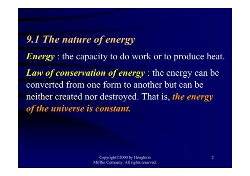 Ch 9 Energy, Enthalpy, and Thermochemistry