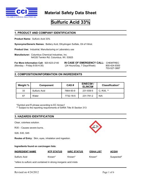 Sulfuric Acid Buffer Solution Liquid Material Safety Data Sheet