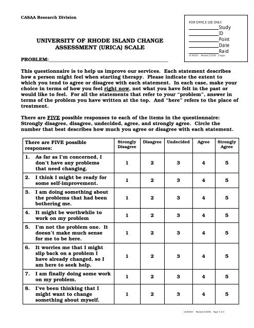 university of rhode island change assessment (urica) scale