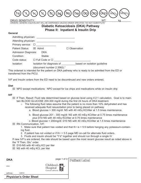 Diabetic Ketoacidosis Pathway - Children's Hospital Central California