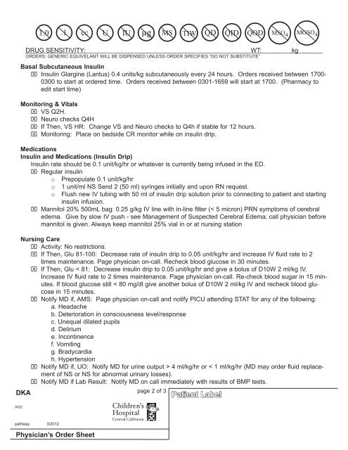 Diabetic Ketoacidosis Pathway - Children's Hospital Central California