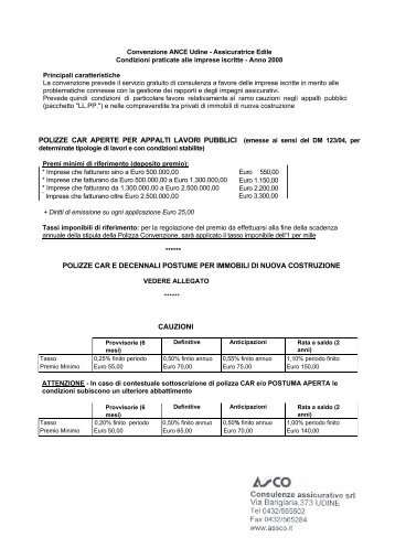 POLIZZE CAR APERTE PER APPALTI LAVORI PUBBLICI (emesse ...