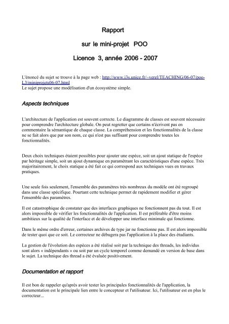 Rapport sur le mini-projet POO Licence 3, annÃ©e 2006 - 2007 - LISIC