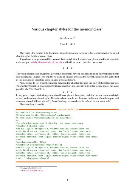 Memoir Chapter Examples Various chapter styles for the memoir classâ - Mirror