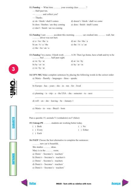 inglês tests with no relation with texts - Prof. Ms. Aldo Vieira