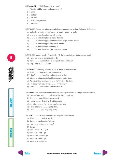 inglês tests with no relation with texts - Prof. Ms. Aldo Vieira