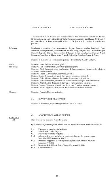 24 aoÃ»t 1998 - Commission scolaire des Hautes-RiviÃ¨res