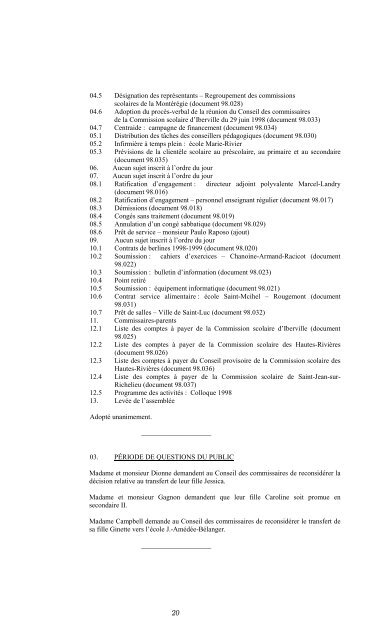 24 aoÃ»t 1998 - Commission scolaire des Hautes-RiviÃ¨res