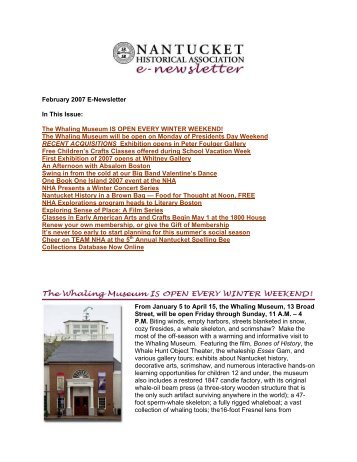 NHA E-Newsletter, February 2007 - Nantucket Historical Association