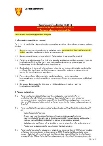 Bestemmelser og retningslinjer - Lardal kommune