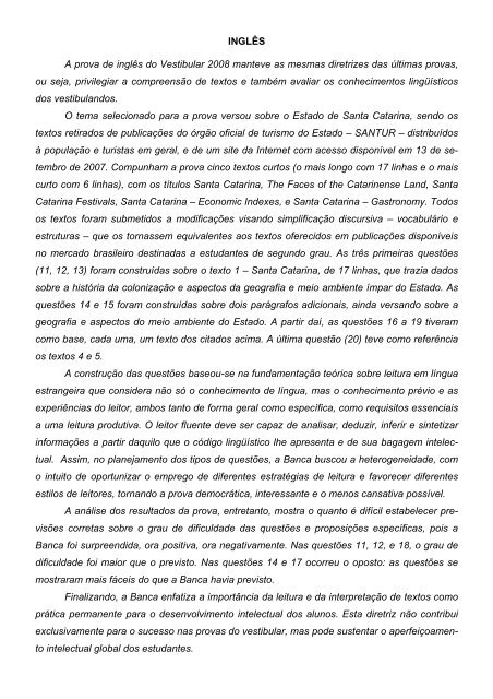 INGLÊS A prova de inglês do Vestibular 2008 - Vestibular UFSC/2008