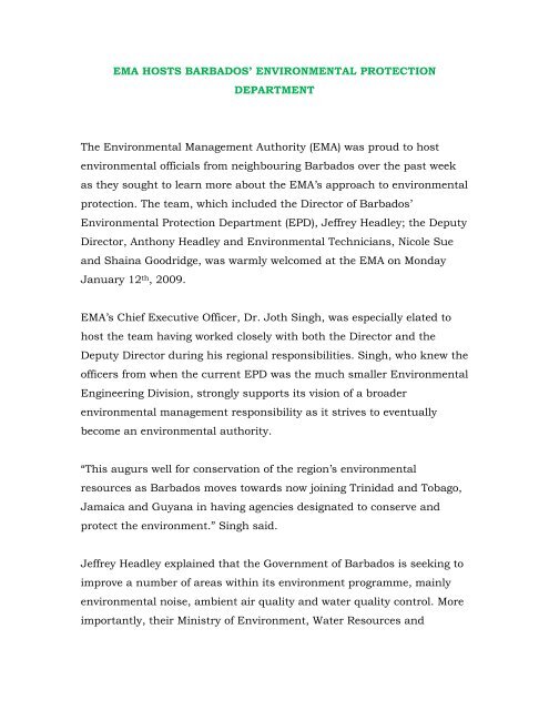 EMA Hosts Barbados' Environmental Protection Department
