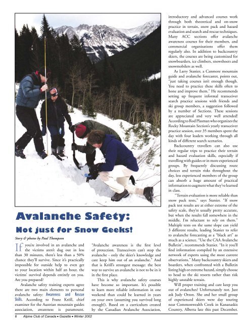Avalanche Safety: Avalanche Safety: - The Alpine Club of Canada