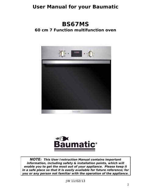 BS67MS 60 cm Built-in Multifunction Oven - Baumatic