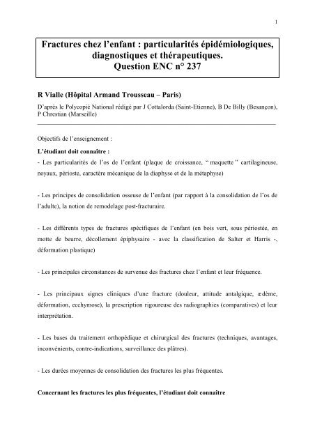 Fractures chez l'enfant : particularitÃ©s Ã©pidÃ©miologiques ...