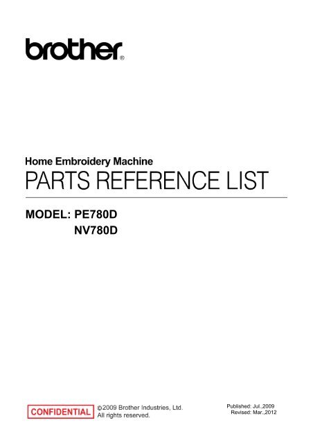 Parts book for Brother PE-780D - Superior Sewing Machine and ...