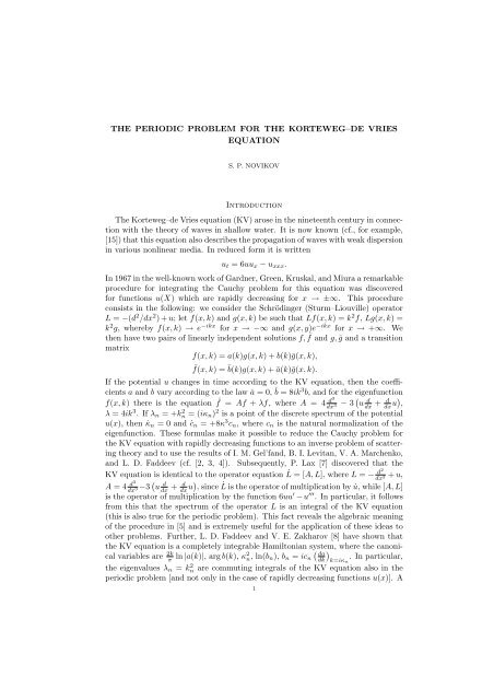 A periodic problem for the Korteweg-de Vries equations, I.