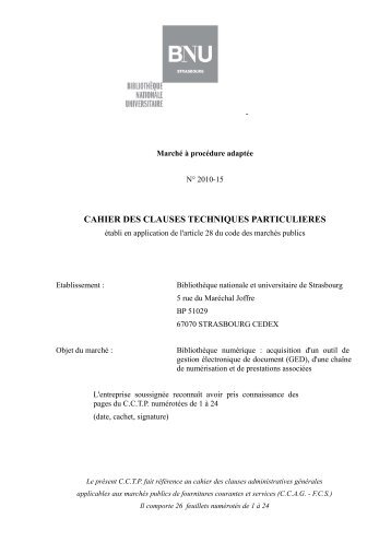 cahier des clauses techniques particulieres - BibliothÃ¨que nationale ...