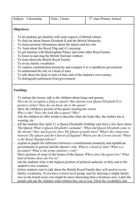 Lesson plan 3 Queen, Royal fam, Gov.pdf - handsonprimaryclil